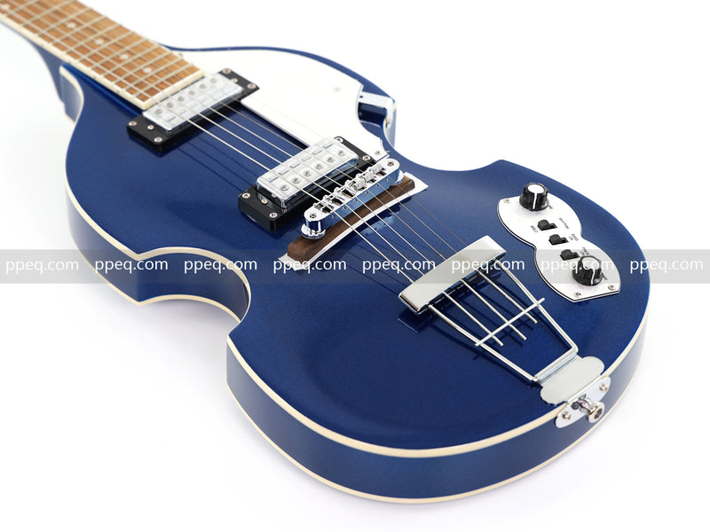 Dark Blue Violin-Shaped Semi-Hollow Body Electric Guitar with Gloss Metallic Finish (HY-2517)