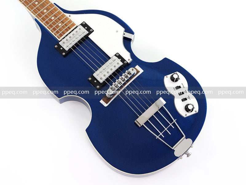 Dark Blue Violin-Shaped Semi-Hollow Body Electric Guitar with Gloss Metallic Finish (HY-2517)