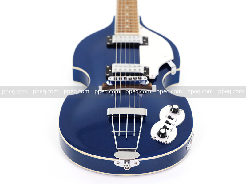 Dark Blue Violin-Shaped Semi-Hollow Body Electric Guitar with Gloss Metallic Finish (HY-2517)