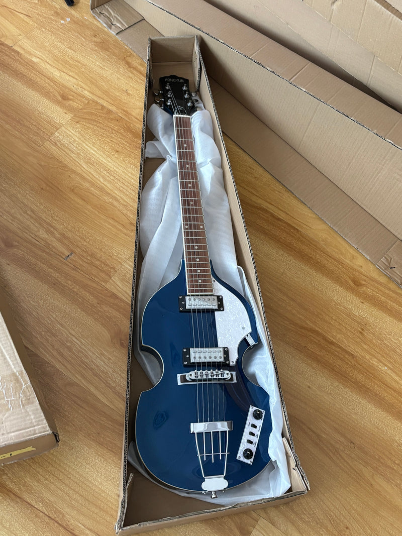 Dark Blue Violin-Shaped Semi-Hollow Body Electric Guitar with Gloss Metallic Finish (HY-2513)