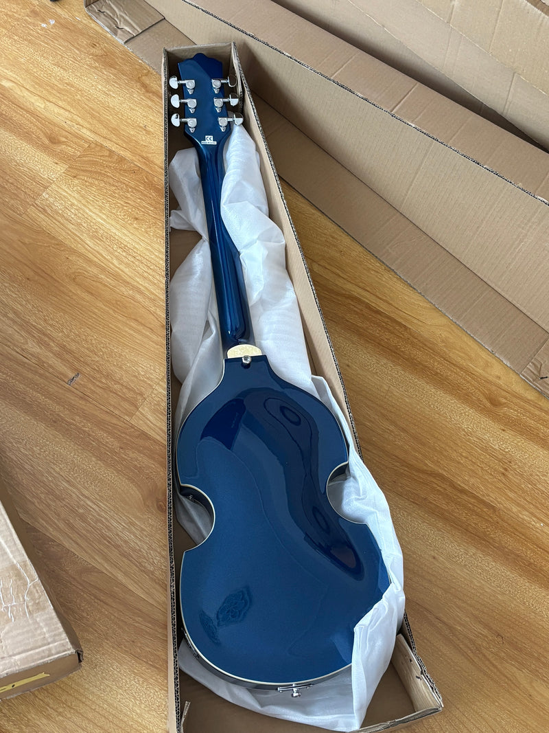 Dark Blue Violin-Shaped Semi-Hollow Body Electric Guitar with Gloss Metallic Finish (HY-2513)