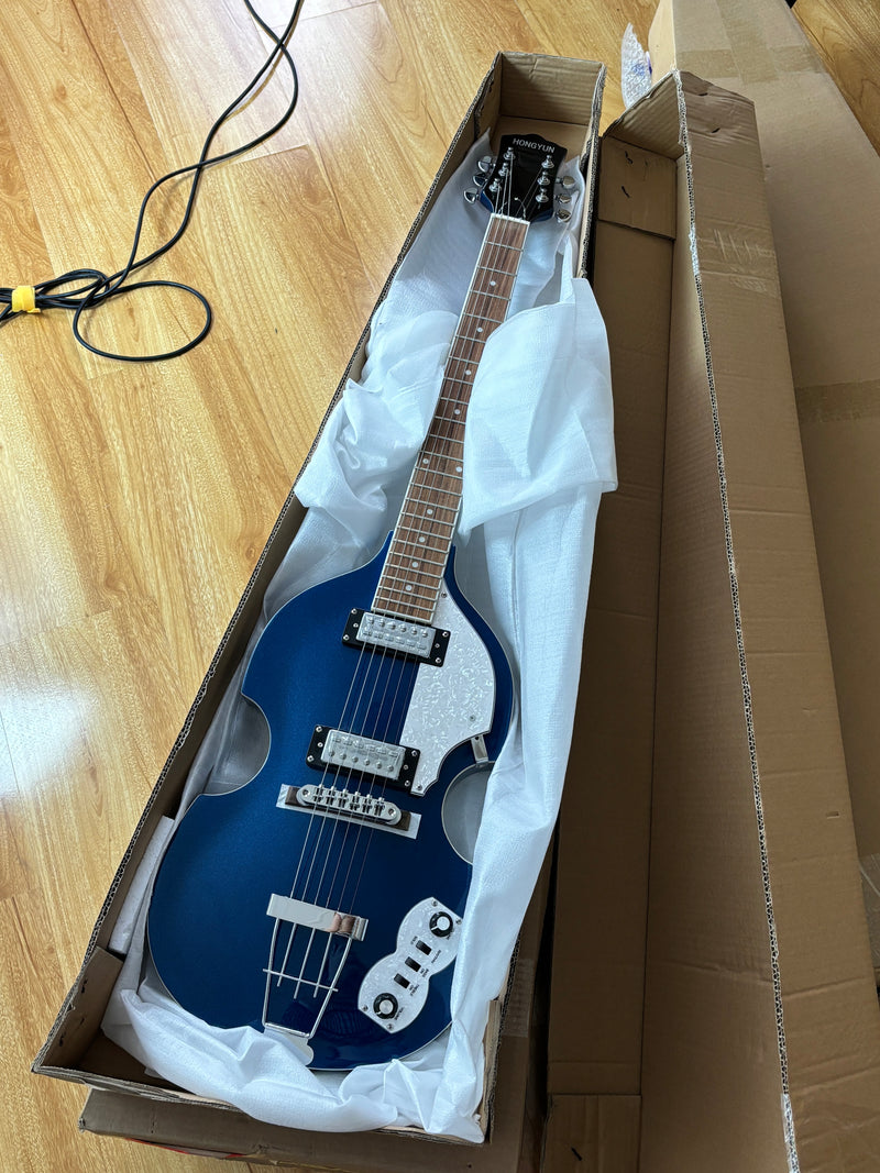 Dark Blue Violin-Shaped Semi-Hollow Body Electric Guitar with Gloss Metallic Finish (HY-2517)