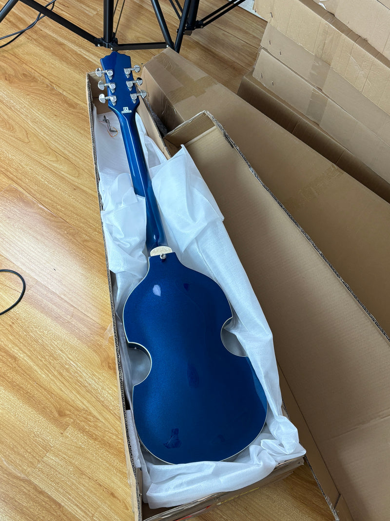 Dark Blue Violin-Shaped Semi-Hollow Body Electric Guitar with Gloss Metallic Finish (HY-2517)