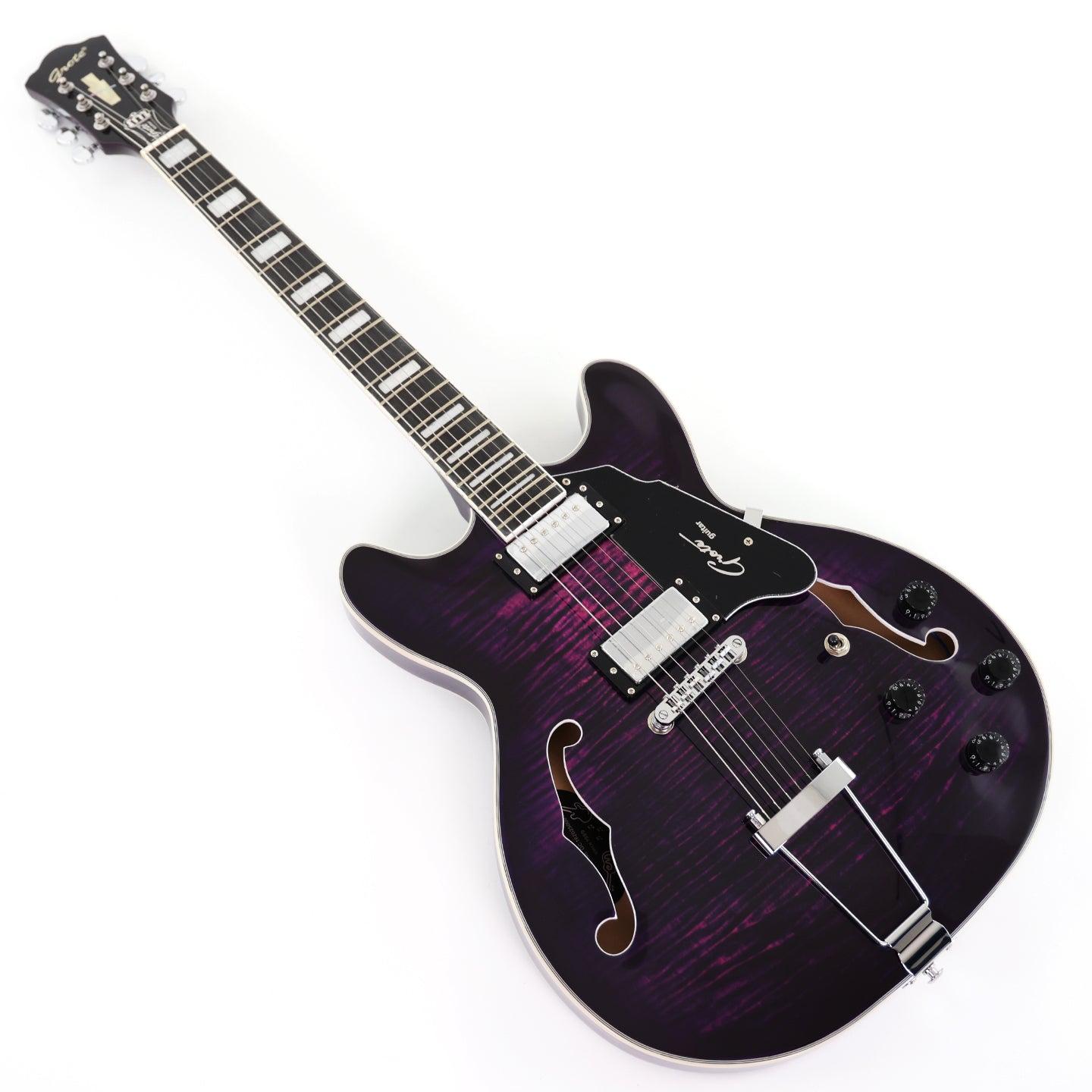 ES-335 Inspired Semi-Hollow Electric Guitar with Flamed Maple Top & Modern Headstock (YMZ-080)