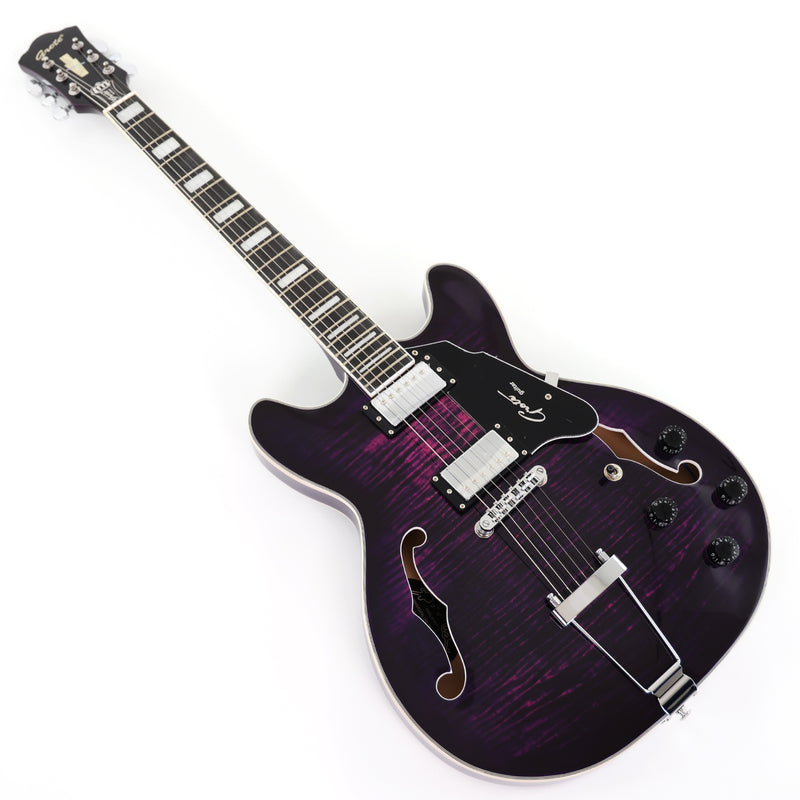 ES-335 Inspired Semi-Hollow Electric Guitar with Flamed Maple Top & Modern Headstock (YMZ-080)