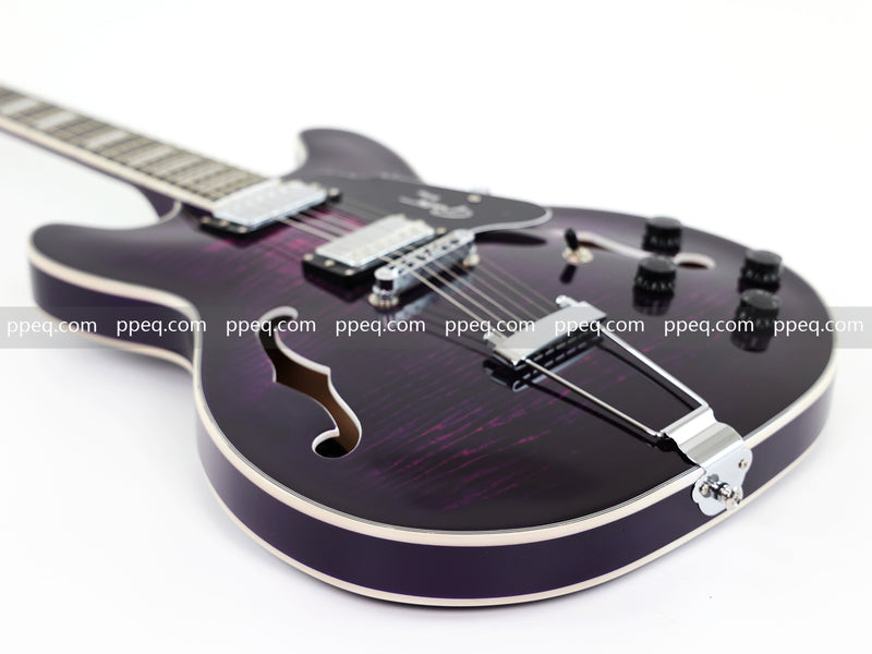ES-335 Inspired Semi-Hollow Electric Guitar with Flamed Maple Top & Modern Headstock (YMZ-080)
