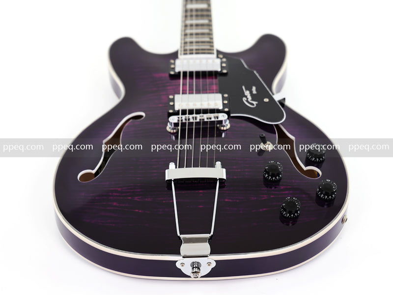 ES-335 Inspired Semi-Hollow Electric Guitar with Flamed Maple Top & Modern Headstock (YMZ-080)