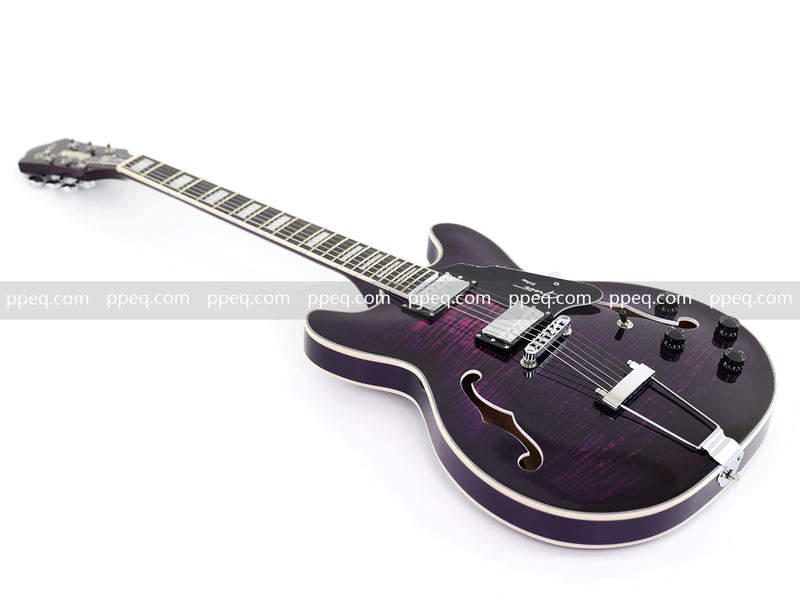 ES-335 Inspired Semi-Hollow Electric Guitar with Flamed Maple Top & Modern Headstock (YMZ-080)
