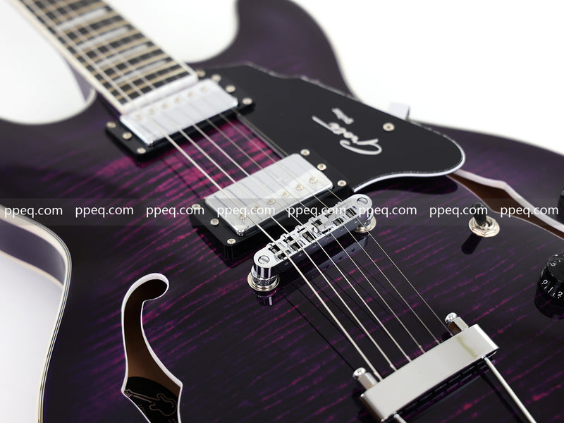 ES-335 Inspired Semi-Hollow Electric Guitar with Flamed Maple Top & Modern Headstock (YMZ-080)