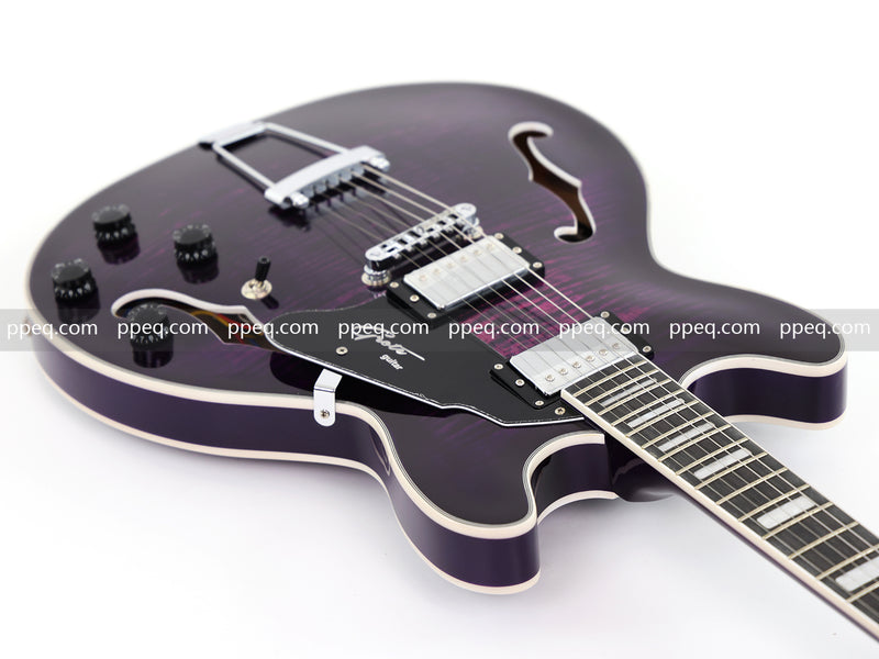 ES-335 Inspired Semi-Hollow Electric Guitar with Flamed Maple Top & Modern Headstock (YMZ-080)