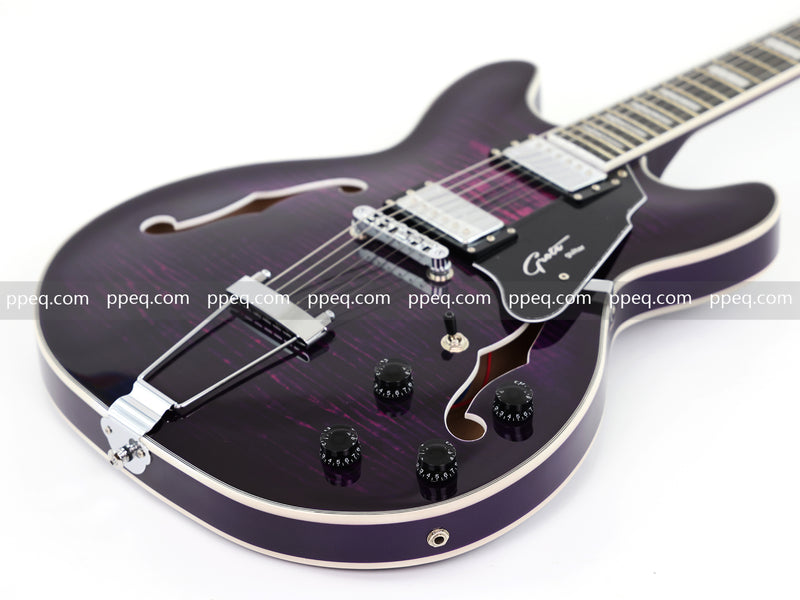 ES-335 Inspired Semi-Hollow Electric Guitar with Flamed Maple Top & Modern Headstock (YMZ-080)