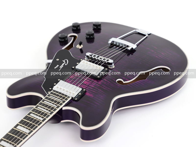 ES-335 Inspired Semi-Hollow Electric Guitar with Flamed Maple Top & Modern Headstock (YMZ-080)