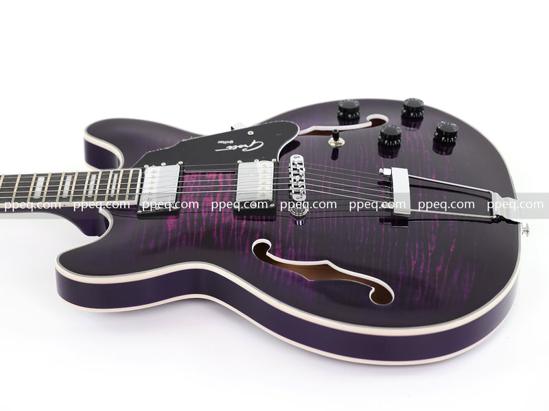 ES-335 Inspired Semi-Hollow Electric Guitar with Flamed Maple Top & Modern Headstock (YMZ-080)