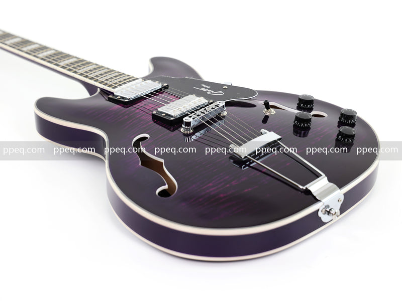ES-335 Inspired Semi-Hollow Electric Guitar with Flamed Maple Top & Modern Headstock (YMZ-080)