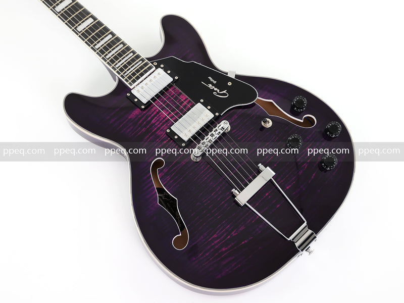 ES-335 Inspired Semi-Hollow Electric Guitar with Flamed Maple Top & Modern Headstock (YMZ-080)