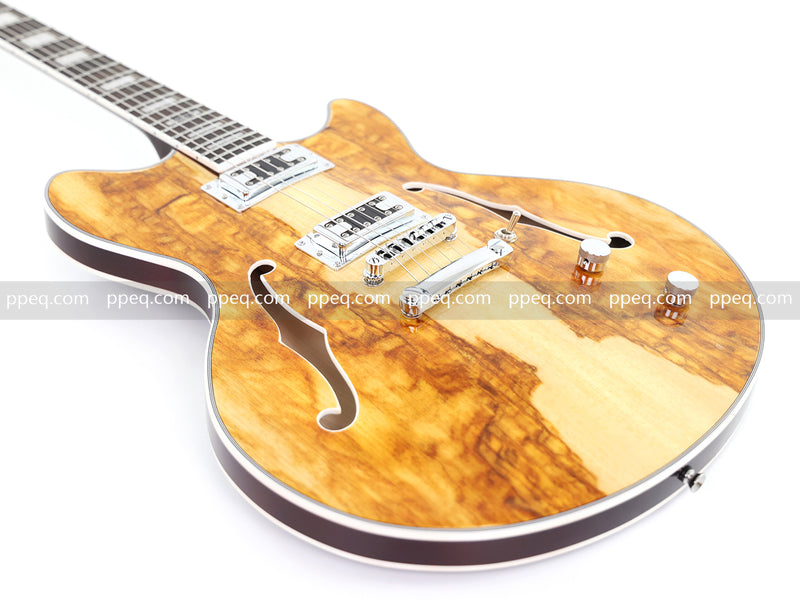 ES-Style Semi-Hollow Body Electric Guitar with AAA Burl Maple Veneer Top (HY-2566)