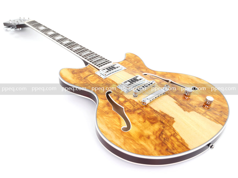 ES-Style Semi-Hollow Body Electric Guitar with AAA Burl Maple Veneer Top (HY-2566)