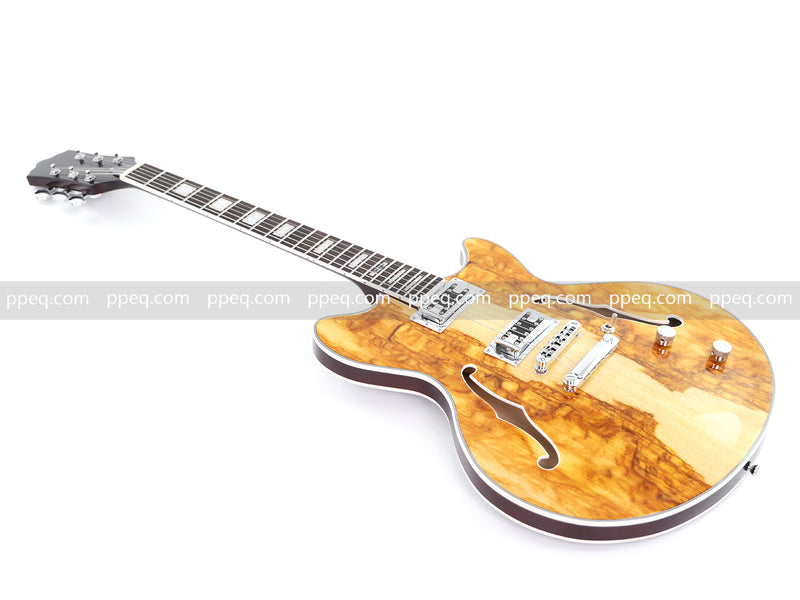 ES-Style Semi-Hollow Body Electric Guitar with AAA Burl Maple Veneer Top (HY-2566)