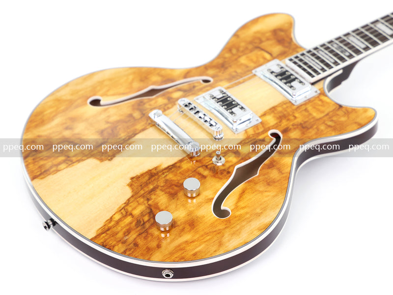 ES-Style Semi-Hollow Body Electric Guitar with AAA Burl Maple Veneer Top (HY-2566)