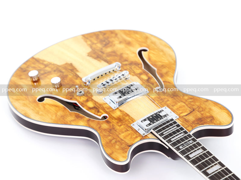 ES-Style Semi-Hollow Body Electric Guitar with AAA Burl Maple Veneer Top (HY-2566)
