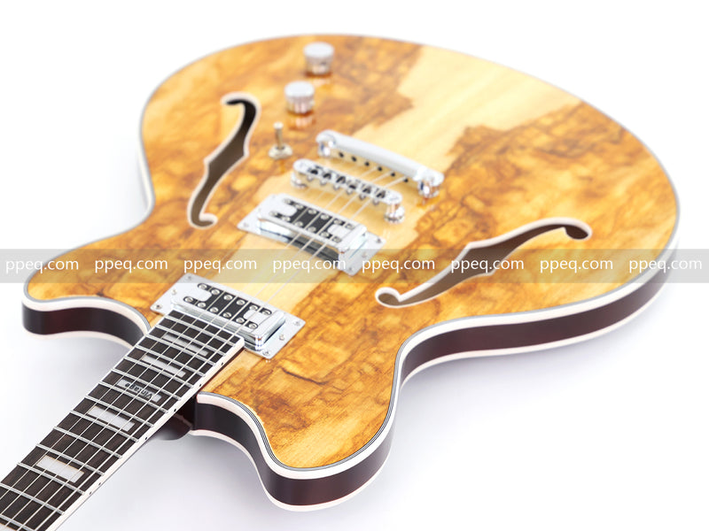ES-Style Semi-Hollow Body Electric Guitar with AAA Burl Maple Veneer Top (HY-2566)