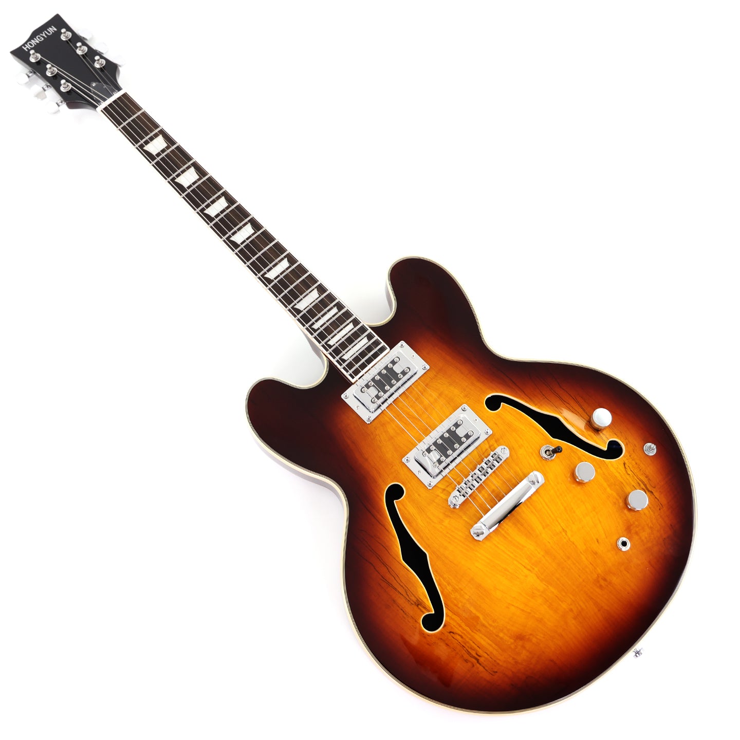 ES-Style Semi-Hollow Body Electric Guitar with Gloss Sunburst Finish (HY-2555)