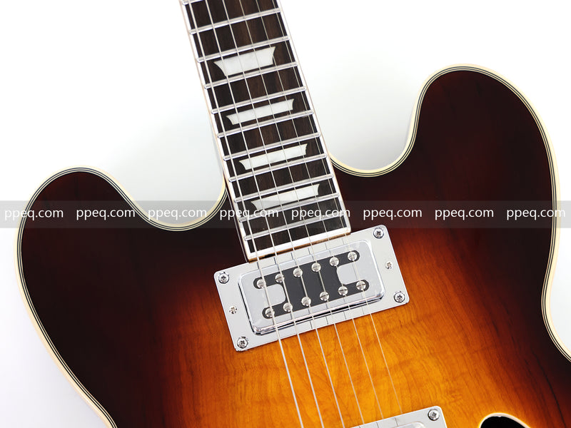 ES-Style Semi-Hollow Body Electric Guitar with Gloss Sunburst Finish (HY-2555)