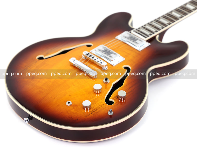 ES-Style Semi-Hollow Body Electric Guitar with Gloss Sunburst Finish (HY-2555)