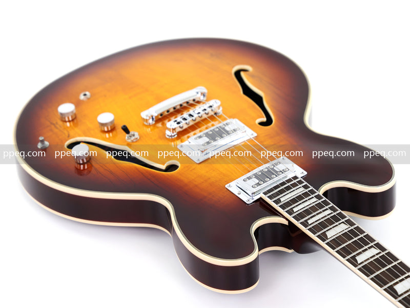 ES-Style Semi-Hollow Body Electric Guitar with Gloss Sunburst Finish (HY-2555)