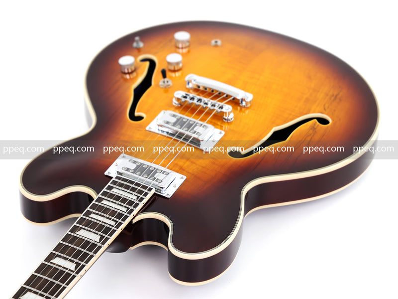 ES-Style Semi-Hollow Body Electric Guitar with Gloss Sunburst Finish (HY-2555)