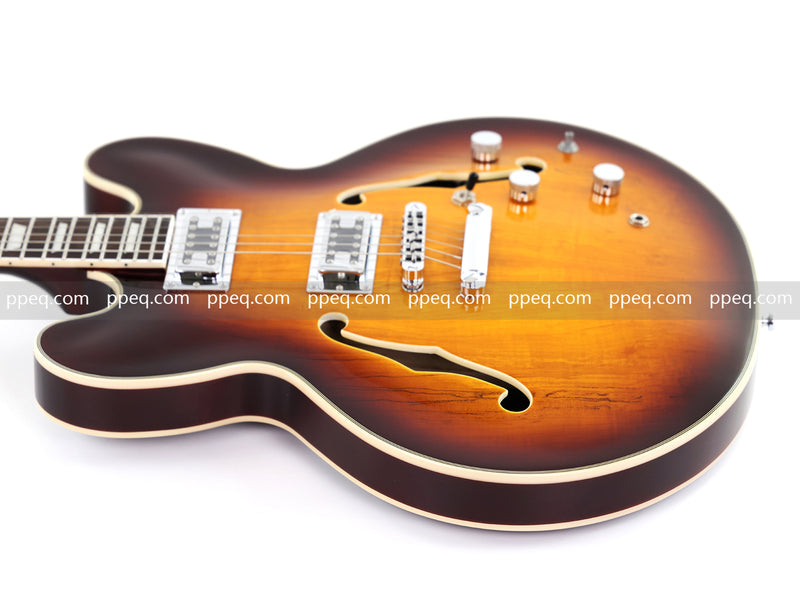 ES-Style Semi-Hollow Body Electric Guitar with Gloss Sunburst Finish (HY-2555)