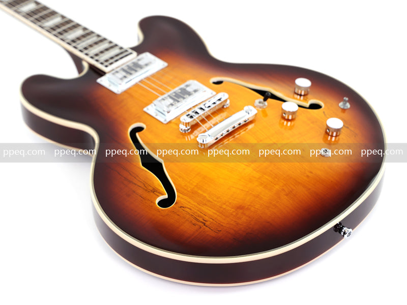 ES-Style Semi-Hollow Body Electric Guitar with Gloss Sunburst Finish (HY-2555)