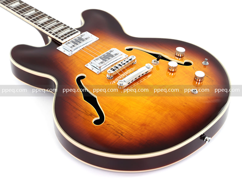 ES-Style Semi-Hollow Body Electric Guitar with Gloss Sunburst Finish (HY-2555)