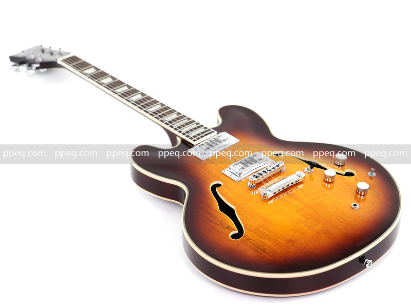 ES-Style Semi-Hollow Body Electric Guitar with Gloss Sunburst Finish (HY-2555)