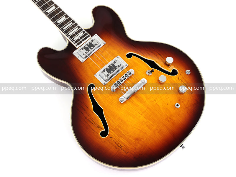 ES-Style Semi-Hollow Body Electric Guitar with Gloss Sunburst Finish (HY-2555)