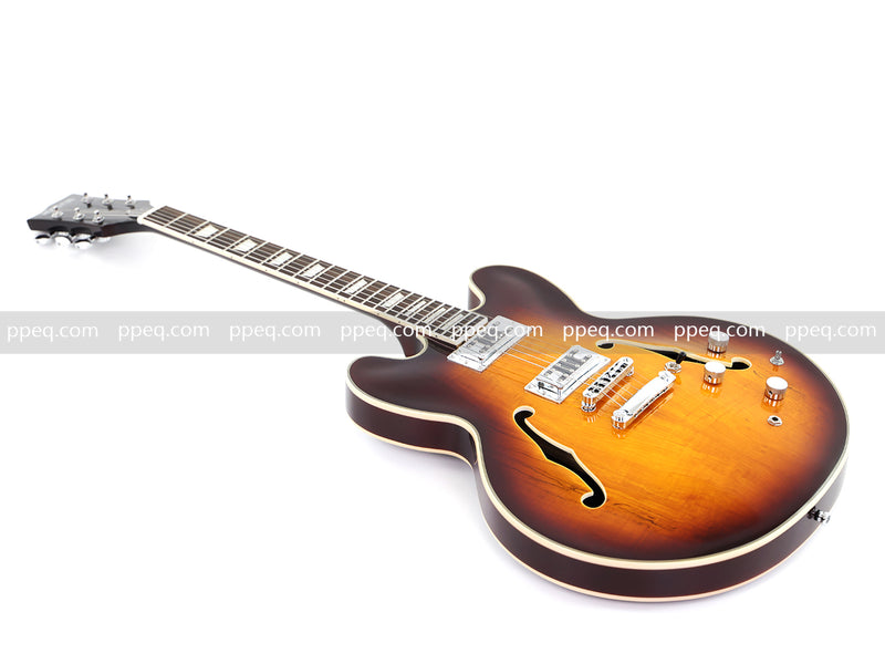 ES-Style Semi-Hollow Body Electric Guitar with Gloss Sunburst Finish (HY-2555)