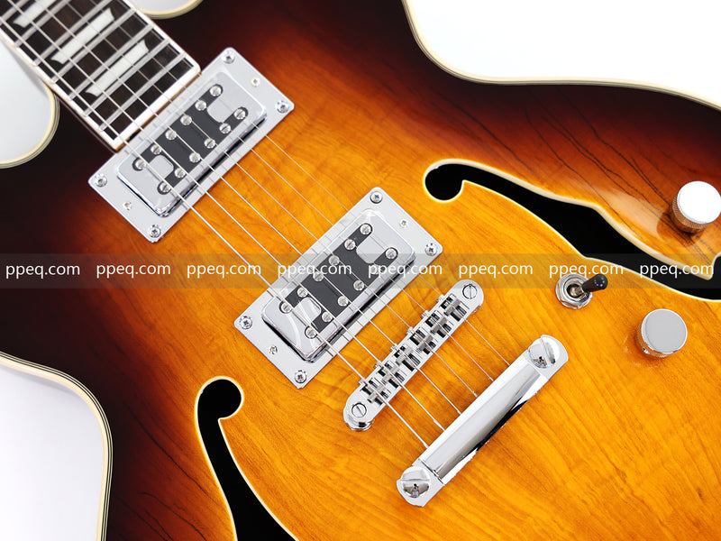 ES-Style Semi-Hollow Body Electric Guitar with Gloss Sunburst Finish (HY-2555)