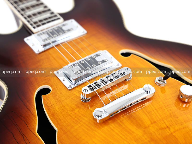 ES-Style Semi-Hollow Body Electric Guitar with Gloss Sunburst Finish (HY-2555)