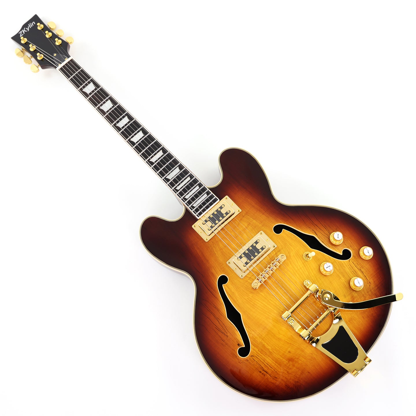 ES-Style Semi-Hollow Body Electric Guitar with Gloss Tobacco Sunburst Finish (HY-2560)