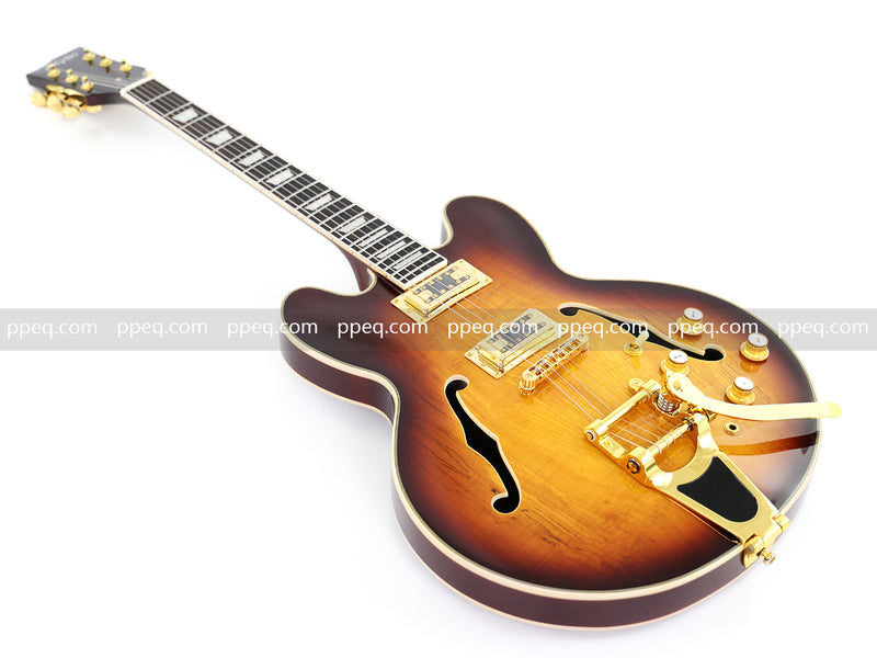 ES-Style Semi-Hollow Body Electric Guitar with Gloss Tobacco Sunburst Finish (HY-2560)