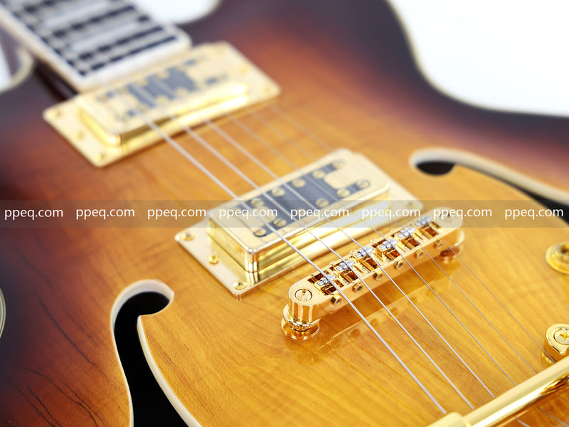 ES-Style Semi-Hollow Body Electric Guitar with Gloss Tobacco Sunburst Finish (HY-2560)