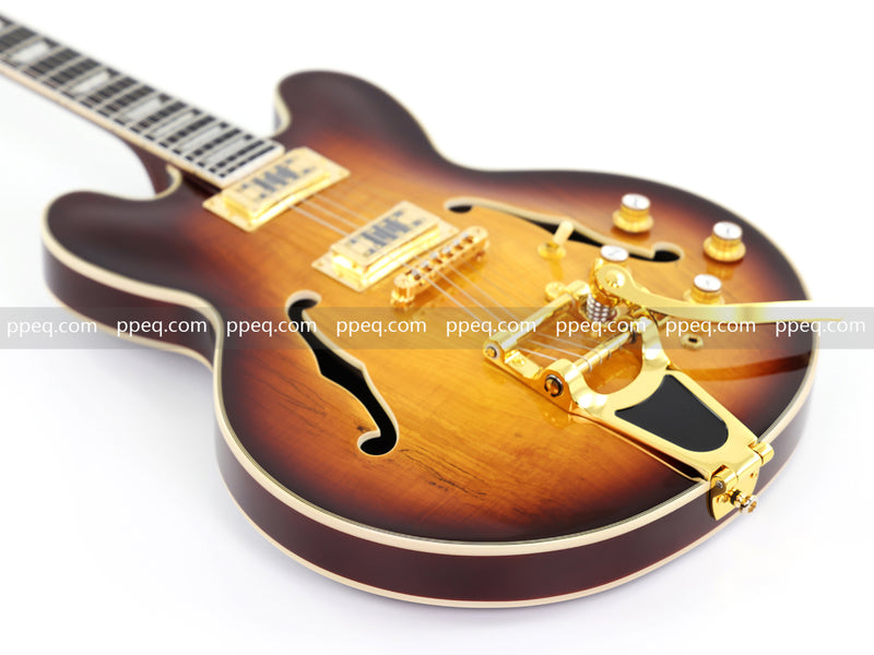 ES-Style Semi-Hollow Body Electric Guitar with Gloss Tobacco Sunburst Finish (HY-2560)