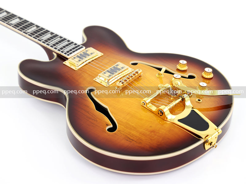 ES-Style Semi-Hollow Body Electric Guitar with Gloss Tobacco Sunburst Finish (HY-2560)