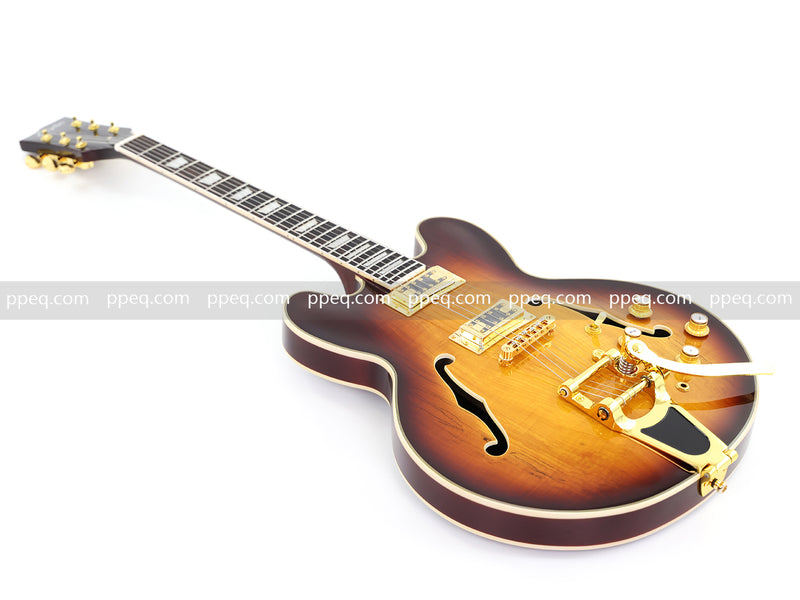 ES-Style Semi-Hollow Body Electric Guitar with Gloss Tobacco Sunburst Finish (HY-2560)