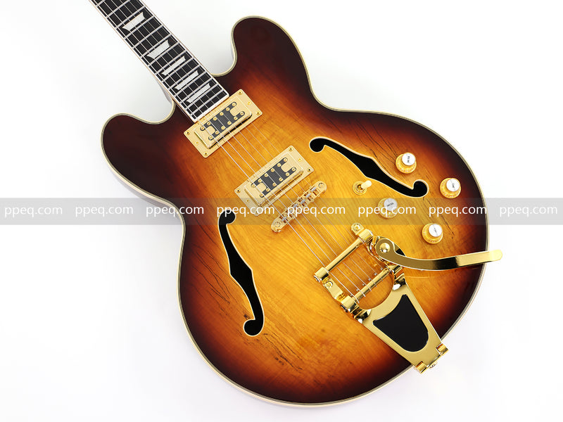 ES-Style Semi-Hollow Body Electric Guitar with Gloss Tobacco Sunburst Finish (HY-2560)