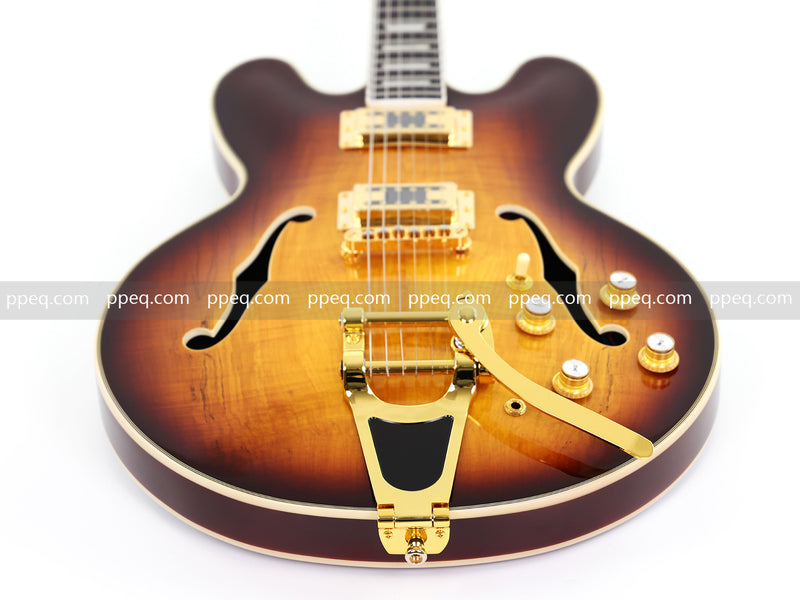 ES-Style Semi-Hollow Body Electric Guitar with Gloss Tobacco Sunburst Finish (HY-2560)