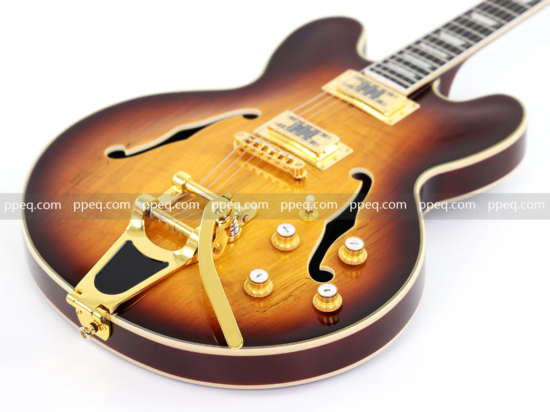 ES-Style Semi-Hollow Body Electric Guitar with Gloss Tobacco Sunburst Finish (HY-2560)