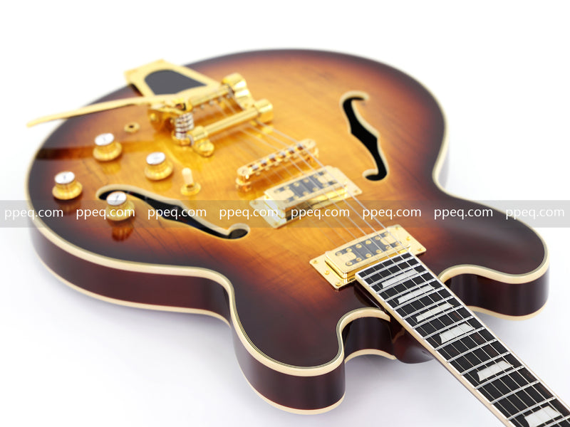 ES-Style Semi-Hollow Body Electric Guitar with Gloss Tobacco Sunburst Finish (HY-2560)