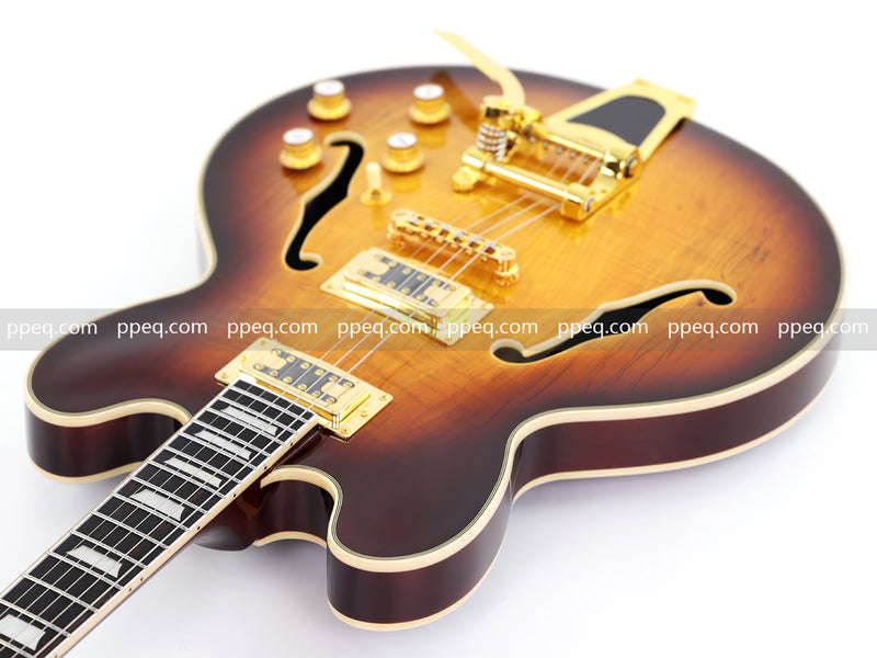 ES-Style Semi-Hollow Body Electric Guitar with Gloss Tobacco Sunburst Finish (HY-2560)