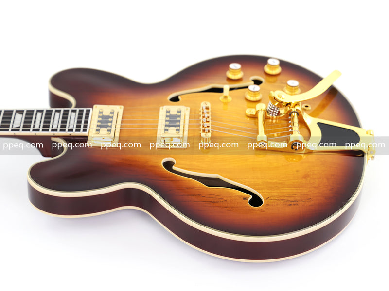 ES-Style Semi-Hollow Body Electric Guitar with Gloss Tobacco Sunburst Finish (HY-2560)